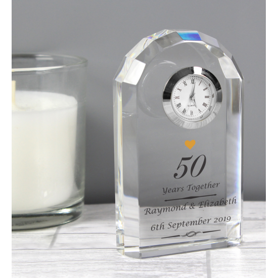 Personalised Golden Anniversary Crystal Clock