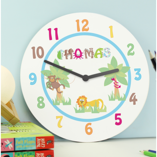 Personalised Blue Animal Alphabet Clock
