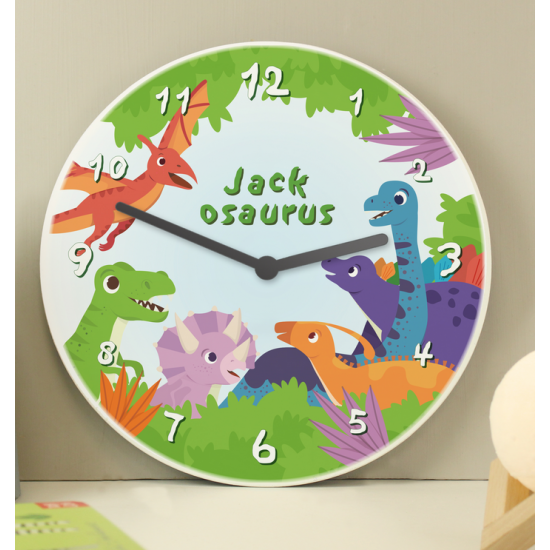 Personalised Dinosaur Wooden Childrens Clock