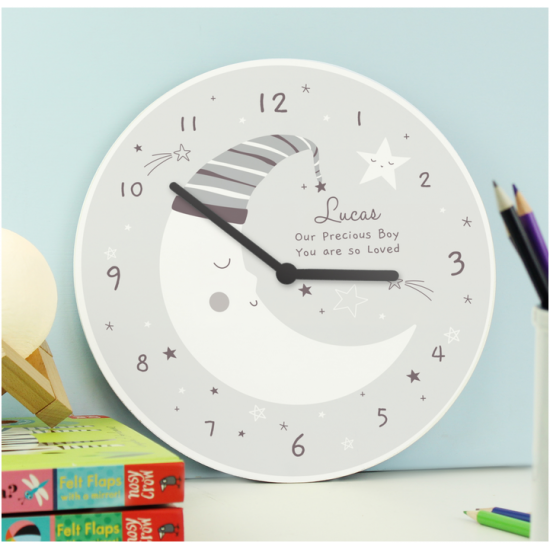 Personalised Moon Wooden Nursery Clock