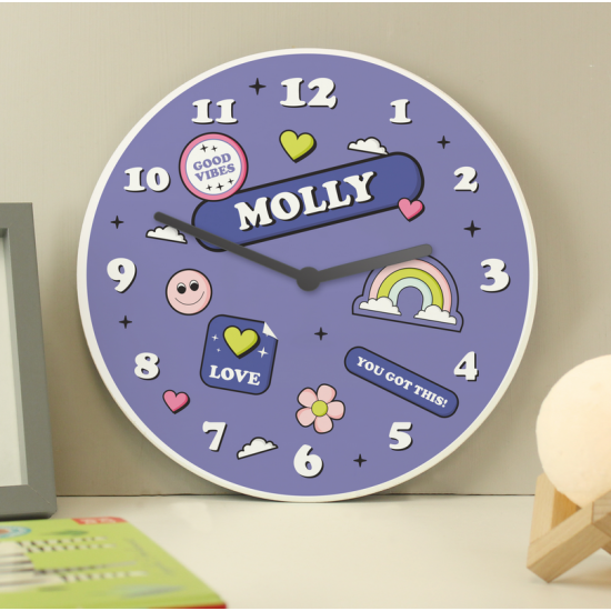Personalised Positive Vibes Wooden Childrens Clock