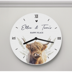 Personalised Highland Cow Wooden Clock