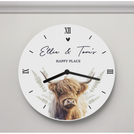 Personalised Highland Cow Wooden Clock