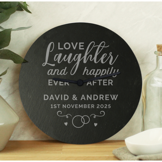 Personalised Love Laughter Slate Clock