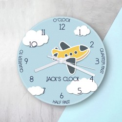 Personalised Kids Aeroplane Glass Clock